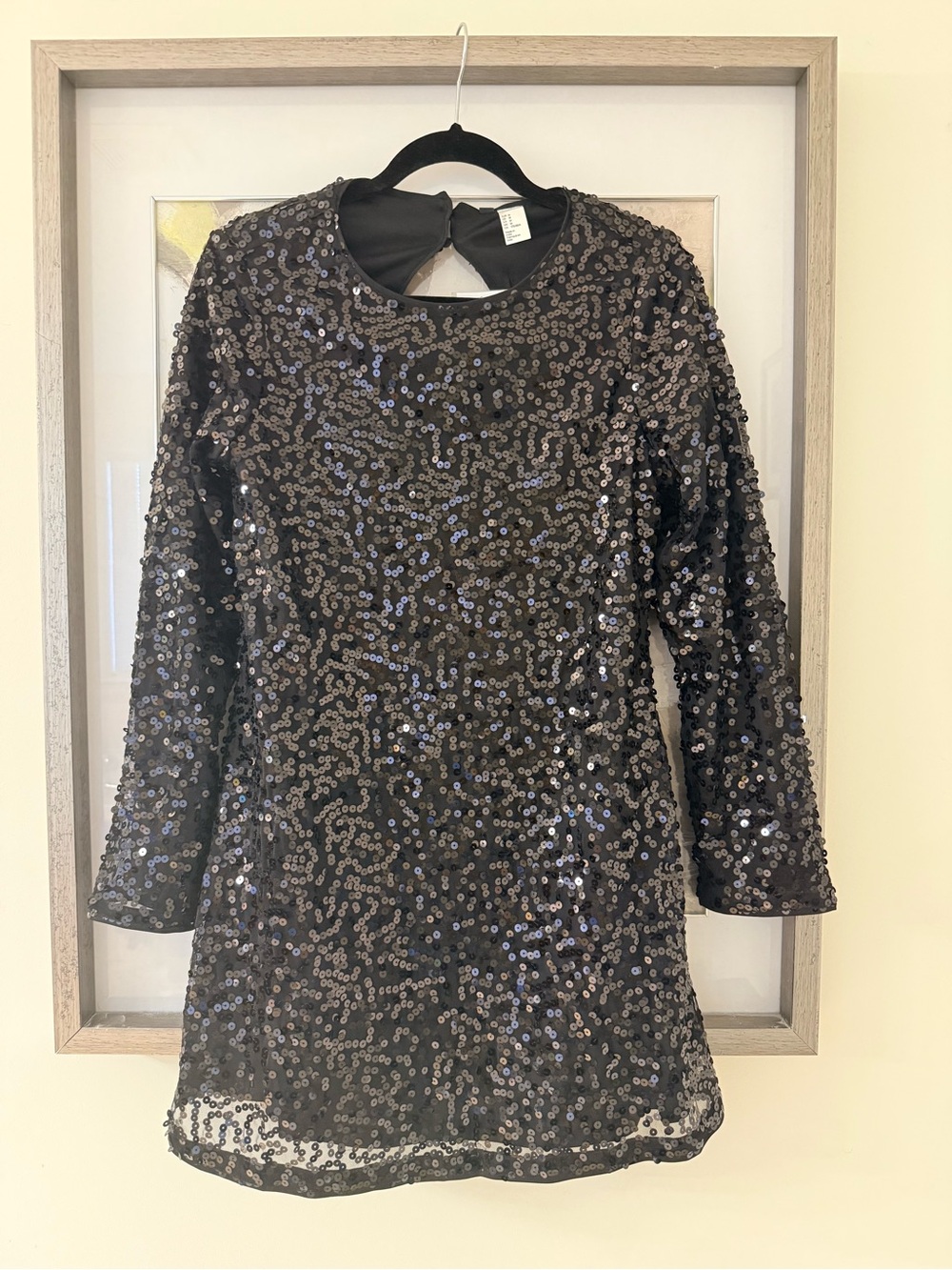 H&M Black Sequin Long Sleeve Mini Dress